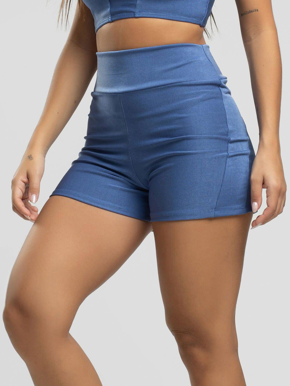Short Curto Fitness Recortes Suplex Wonder Azul - Vicbela