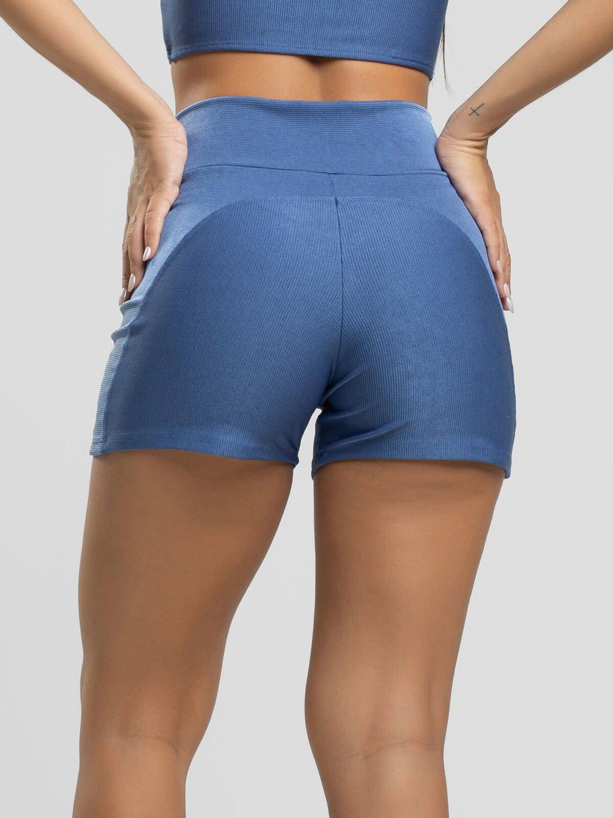 Short Curto Fitness Recortes Suplex Wonder Azul - Vicbela