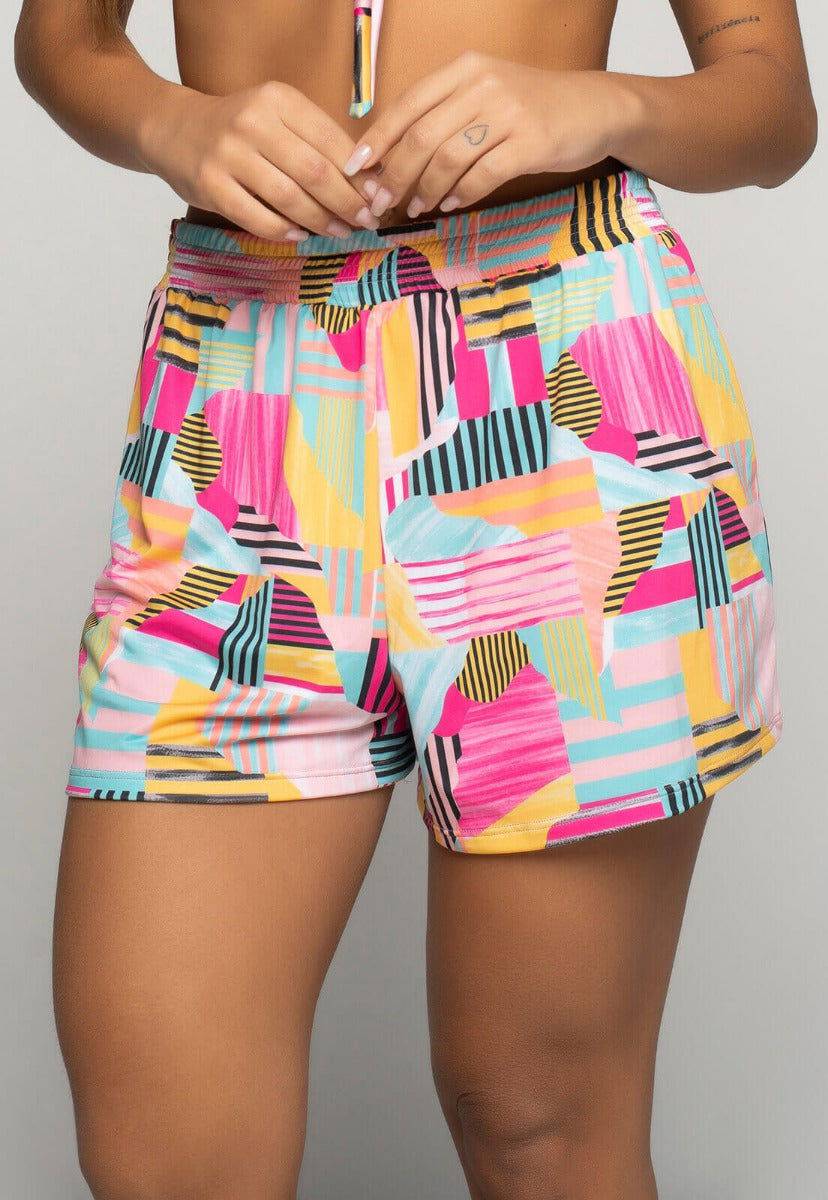 Short Curto Proteção UV Estampado Amarelo - Vicbela