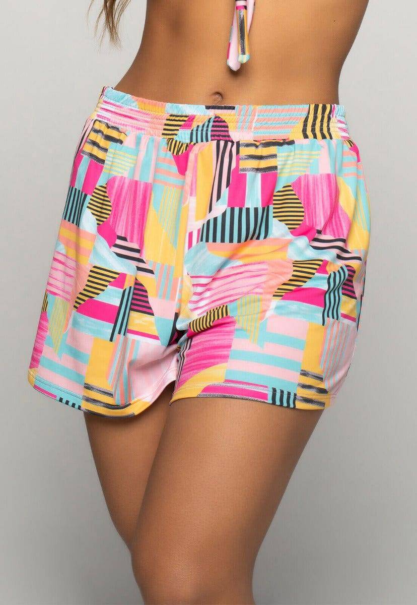Short Curto Proteção UV Estampado Amarelo - Vicbela