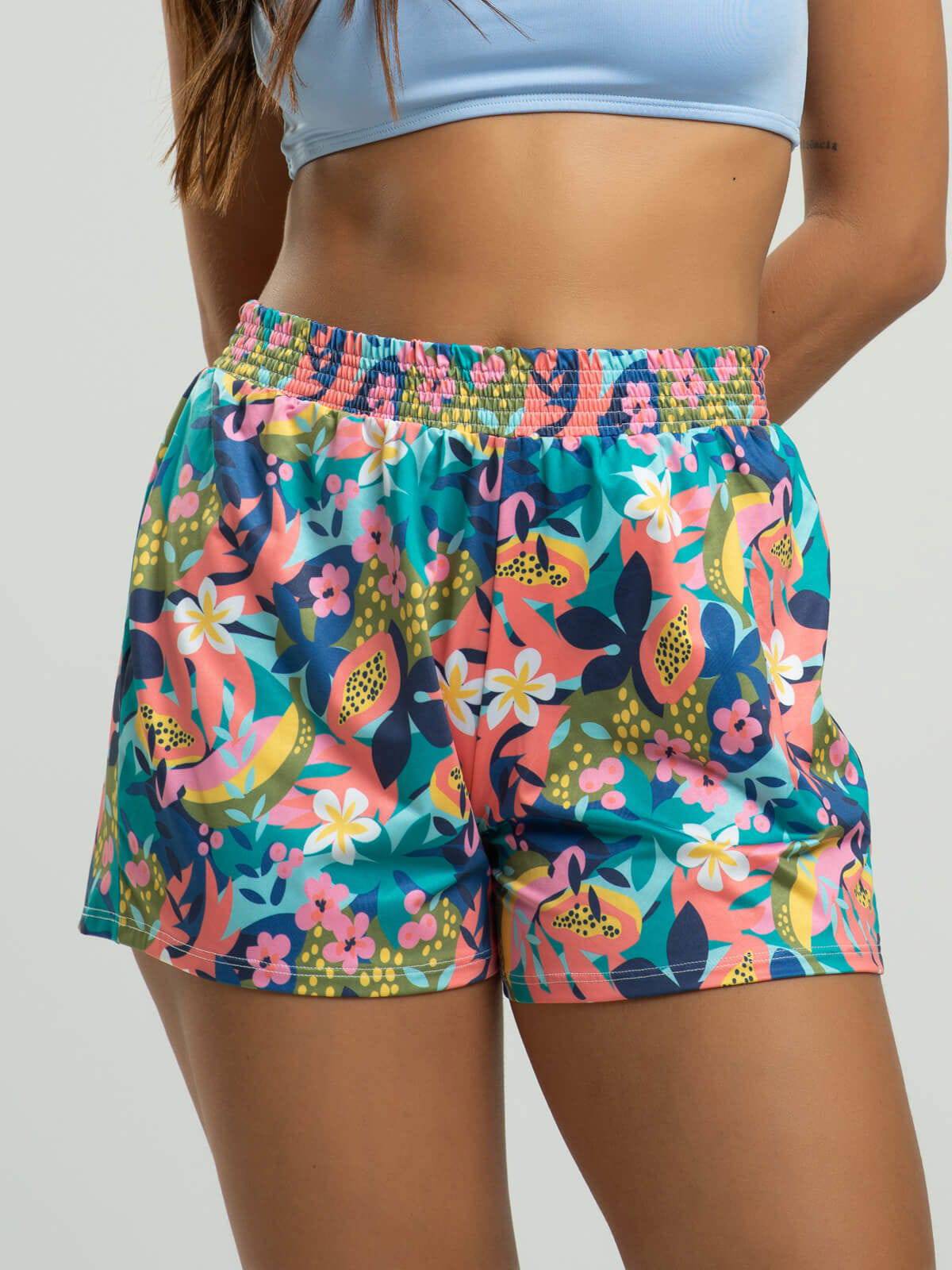 Short Curto Proteção UV Estampado Flor - Vicbela