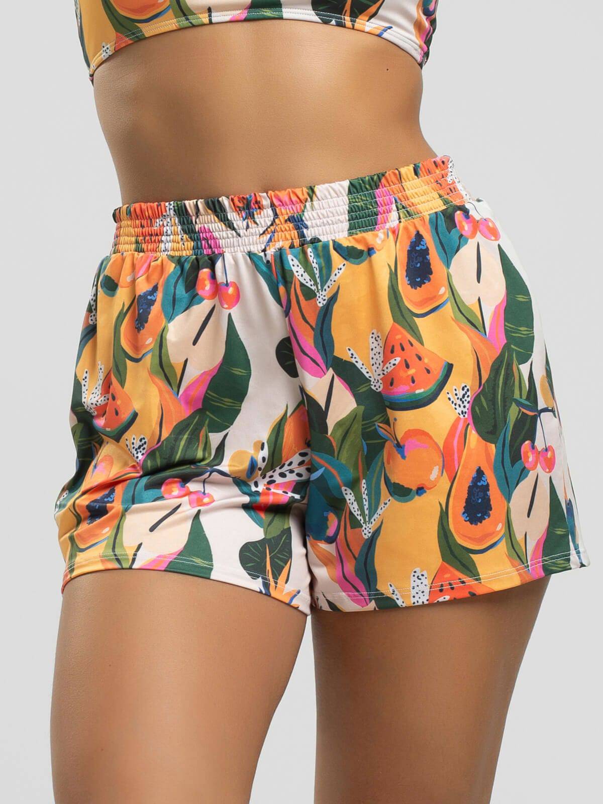 Short Curto Proteção UV Estampado Mamão - Vicbela