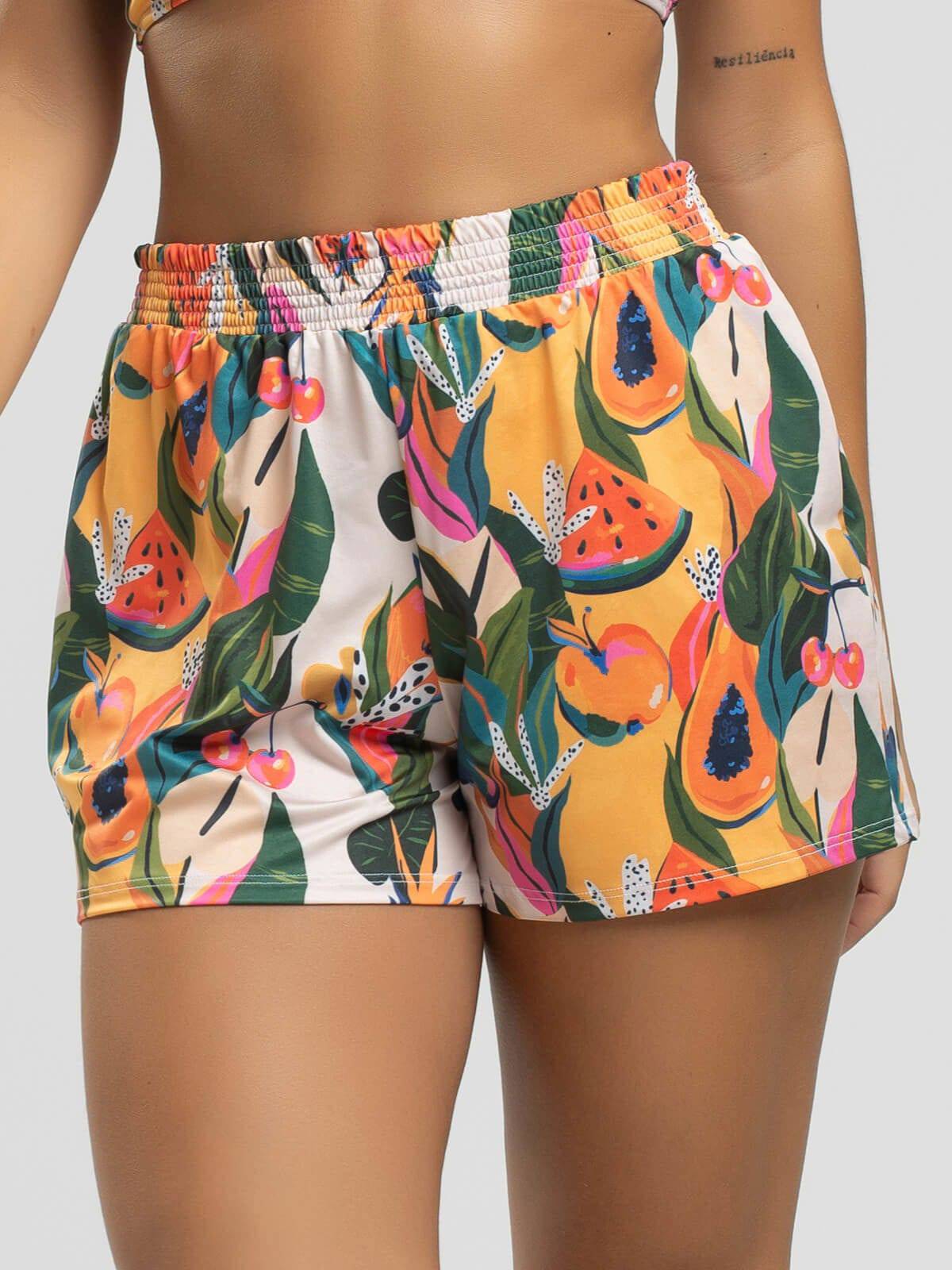 Short Curto Proteção UV Estampado Mamão - Vicbela