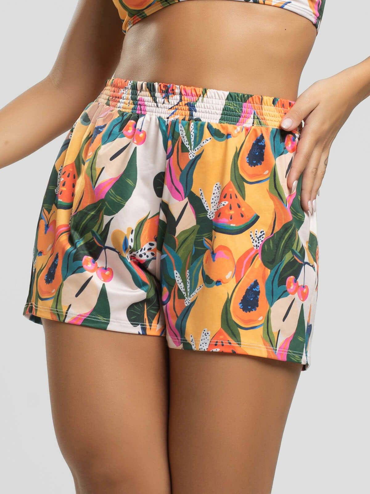 Short Curto Proteção UV Estampado Mamão - Vicbela
