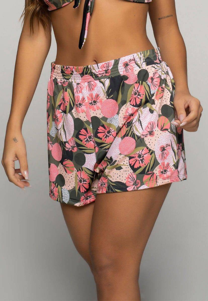 Short Curto Proteção UV Estampado Rosa - Vicbela