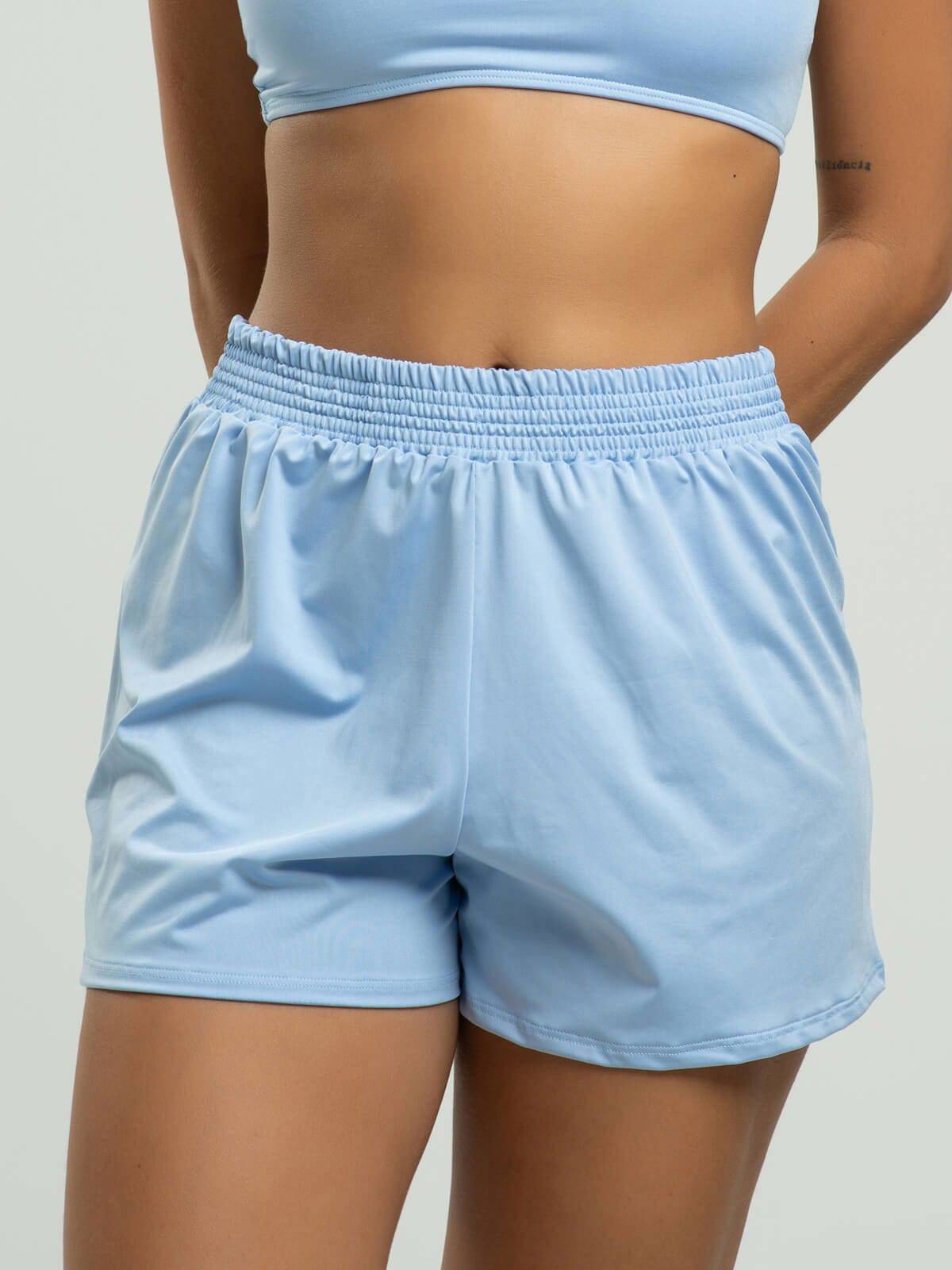 Short Curto Proteção UV Liso Azul Serenity - Vicbela