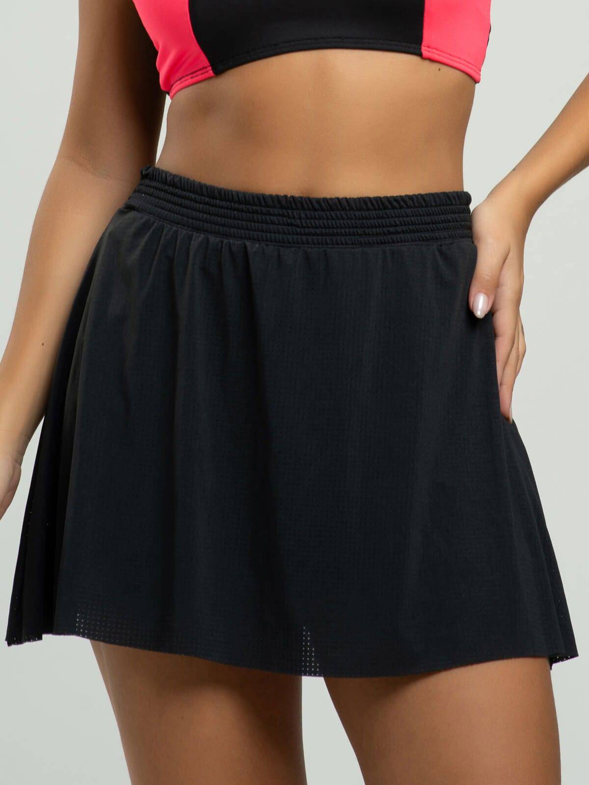 Short Saia Com Bolso Interno Fitness Beach Tennis Preto - Vicbela