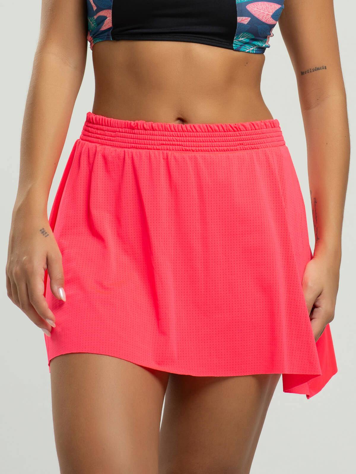 Short Saia Com Bolso Interno Fitness Beach Tennis Rosa - Vicbela