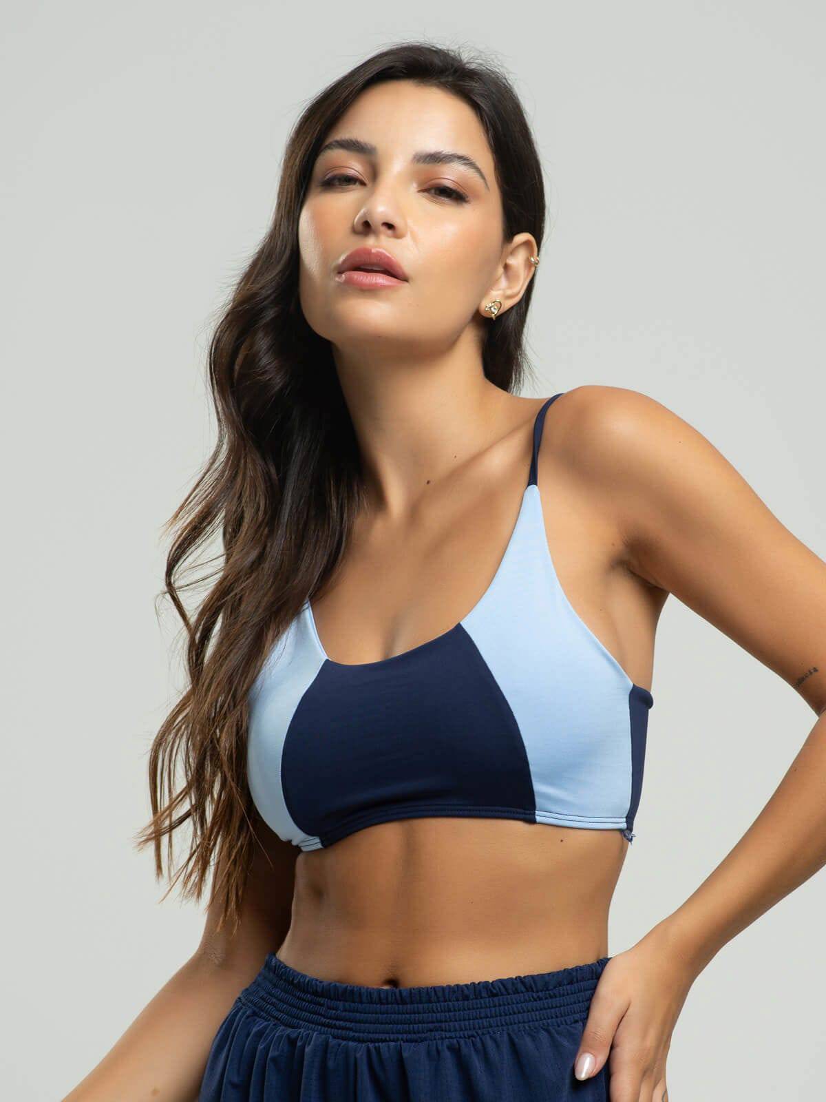 Top Alcinha Fitness Tecido Proteção Uv 50+ Azul Marinho - Vicbela