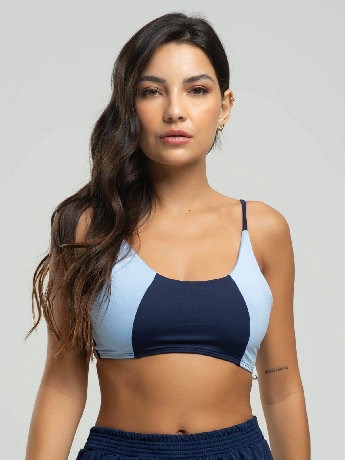 Top Alcinha Fitness Tecido Proteção Uv 50+ Azul Marinho - Vicbela