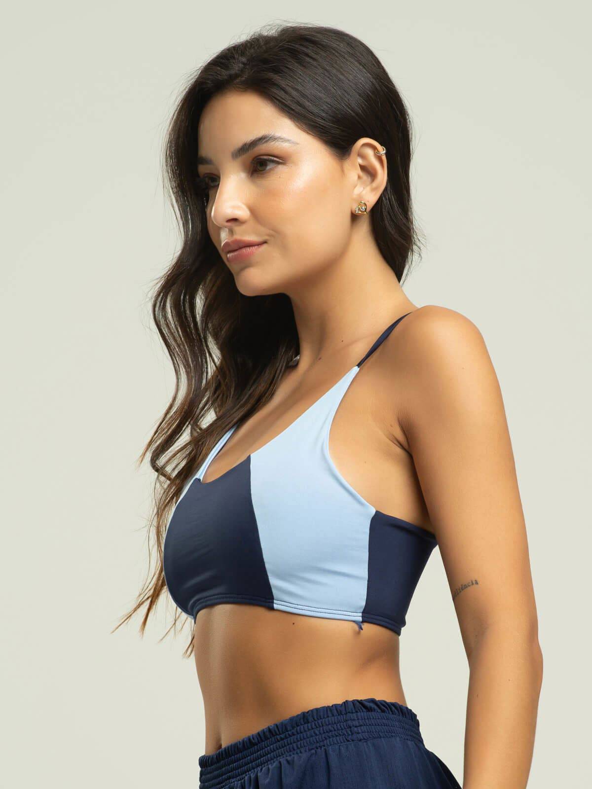 Top Alcinha Fitness Tecido Proteção Uv 50+ Azul Marinho - Vicbela