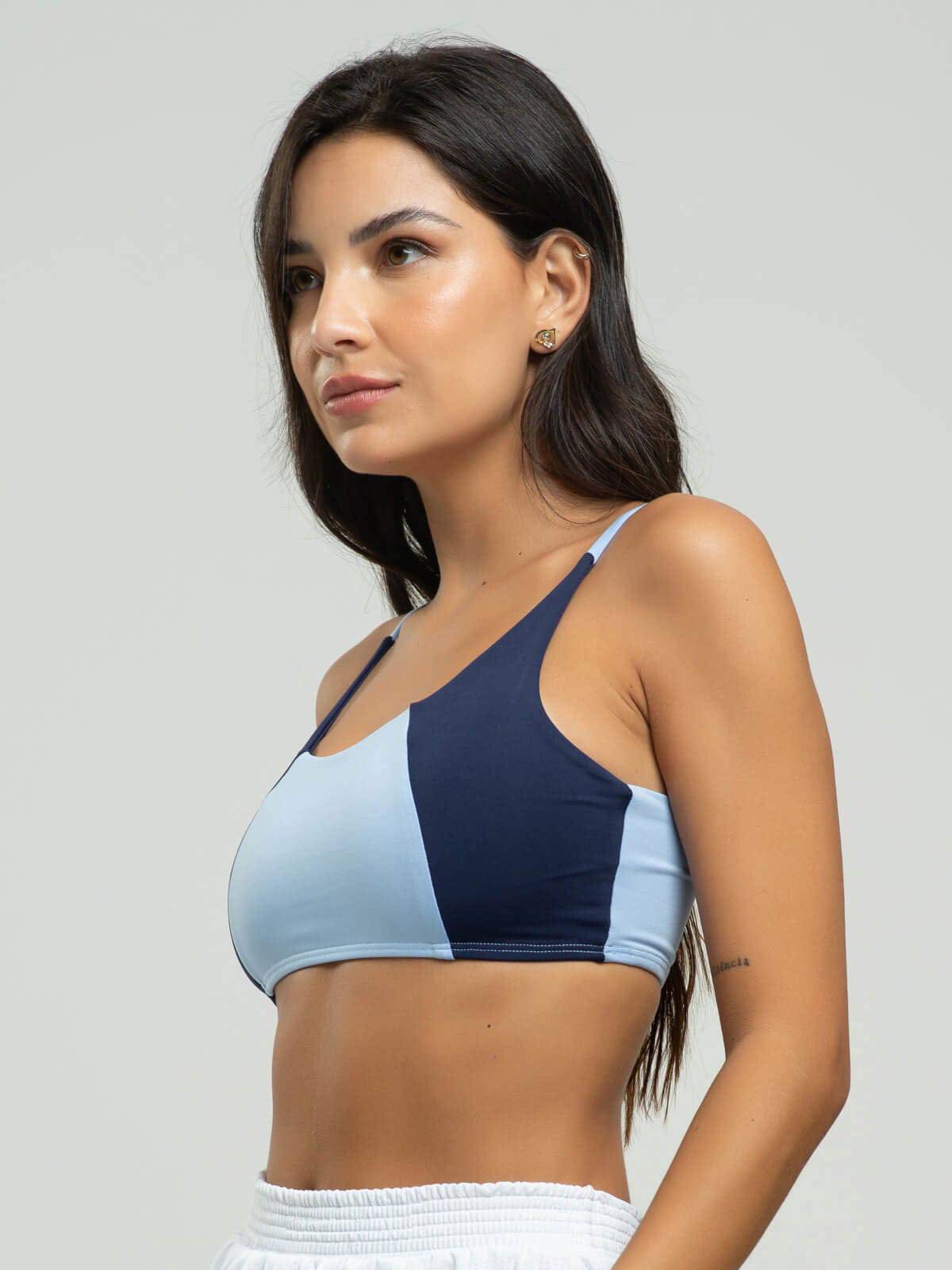 Top Alcinha Fitness Tecido Proteção Uv 50+ Azul Serenity - Vicbela