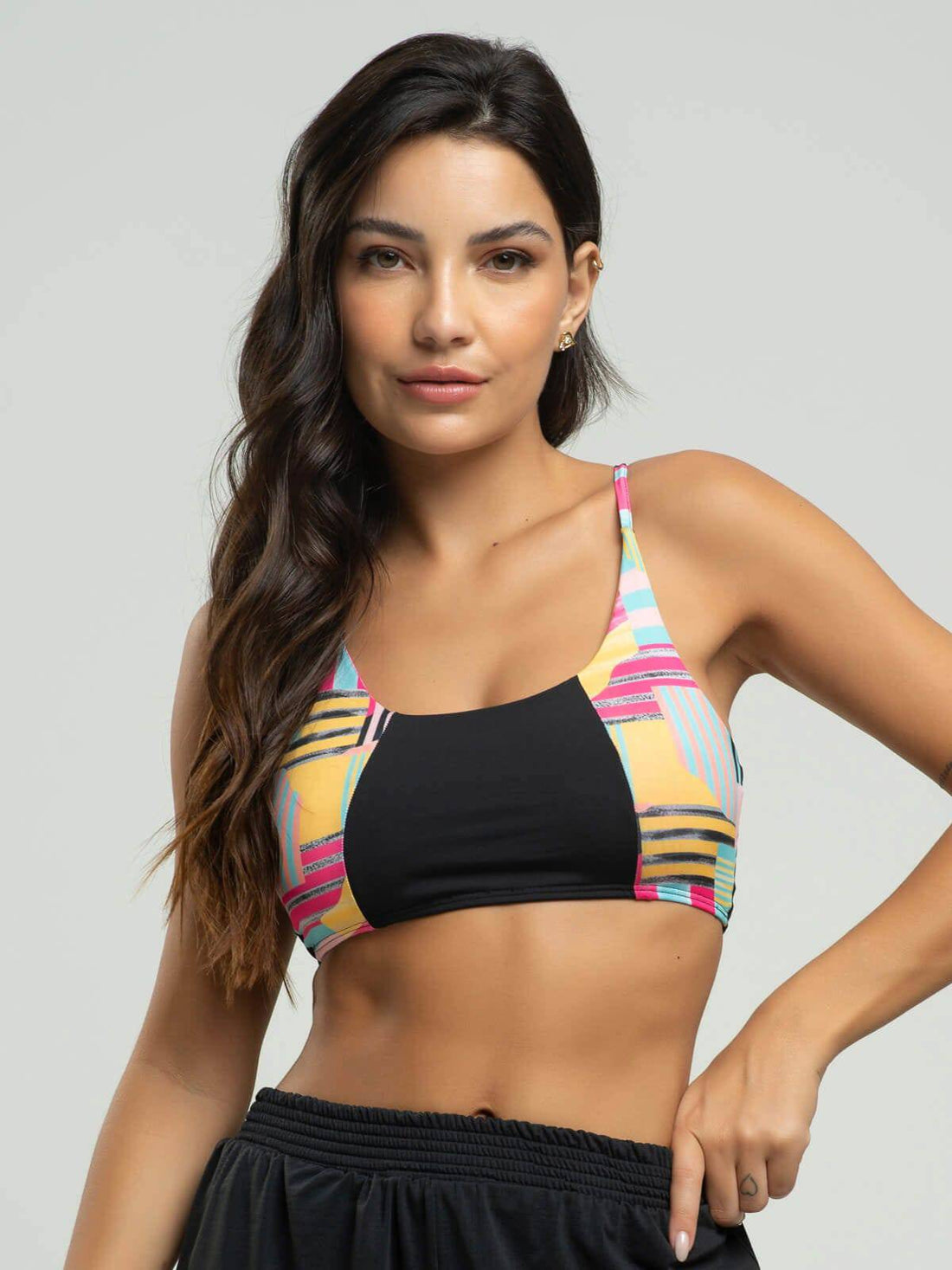 Top Estampado Alcinha Fitness Tecido Proteção Uv 50+ Amarelo - Vicbela