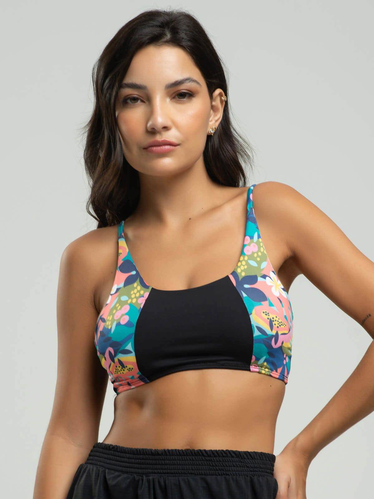 Top Estampado Alcinha Fitness Tecido Proteção Uv 50+ Flor - Vicbela