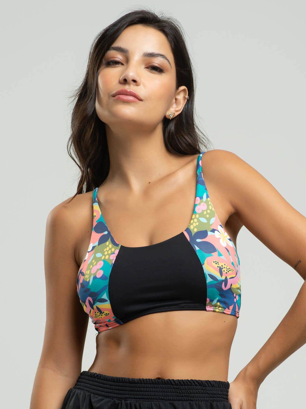 Top Estampado Alcinha Fitness Tecido Proteção Uv 50+ Flor - Vicbela