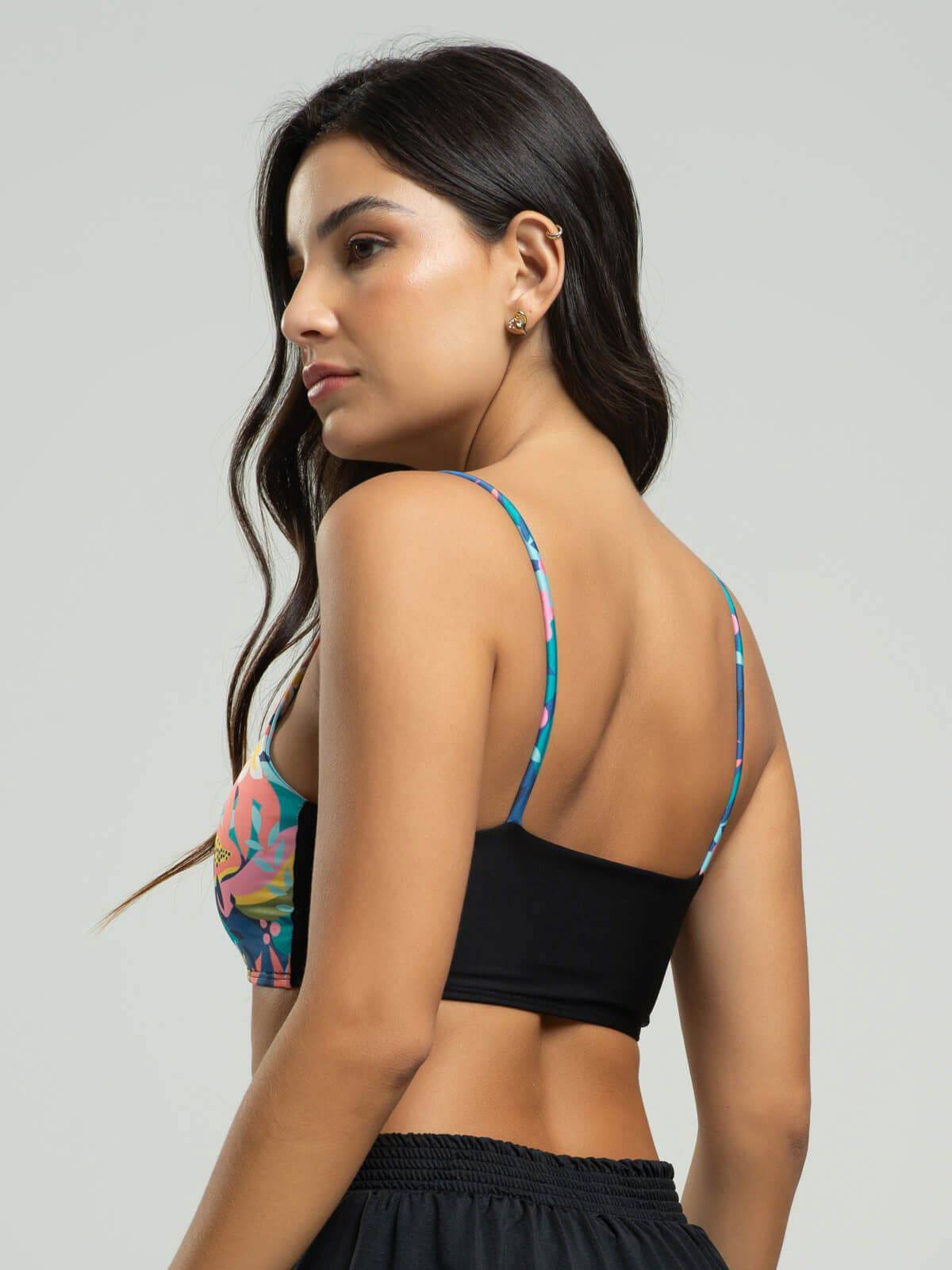 Top Estampado Alcinha Fitness Tecido Proteção Uv 50+ Flor - Vicbela