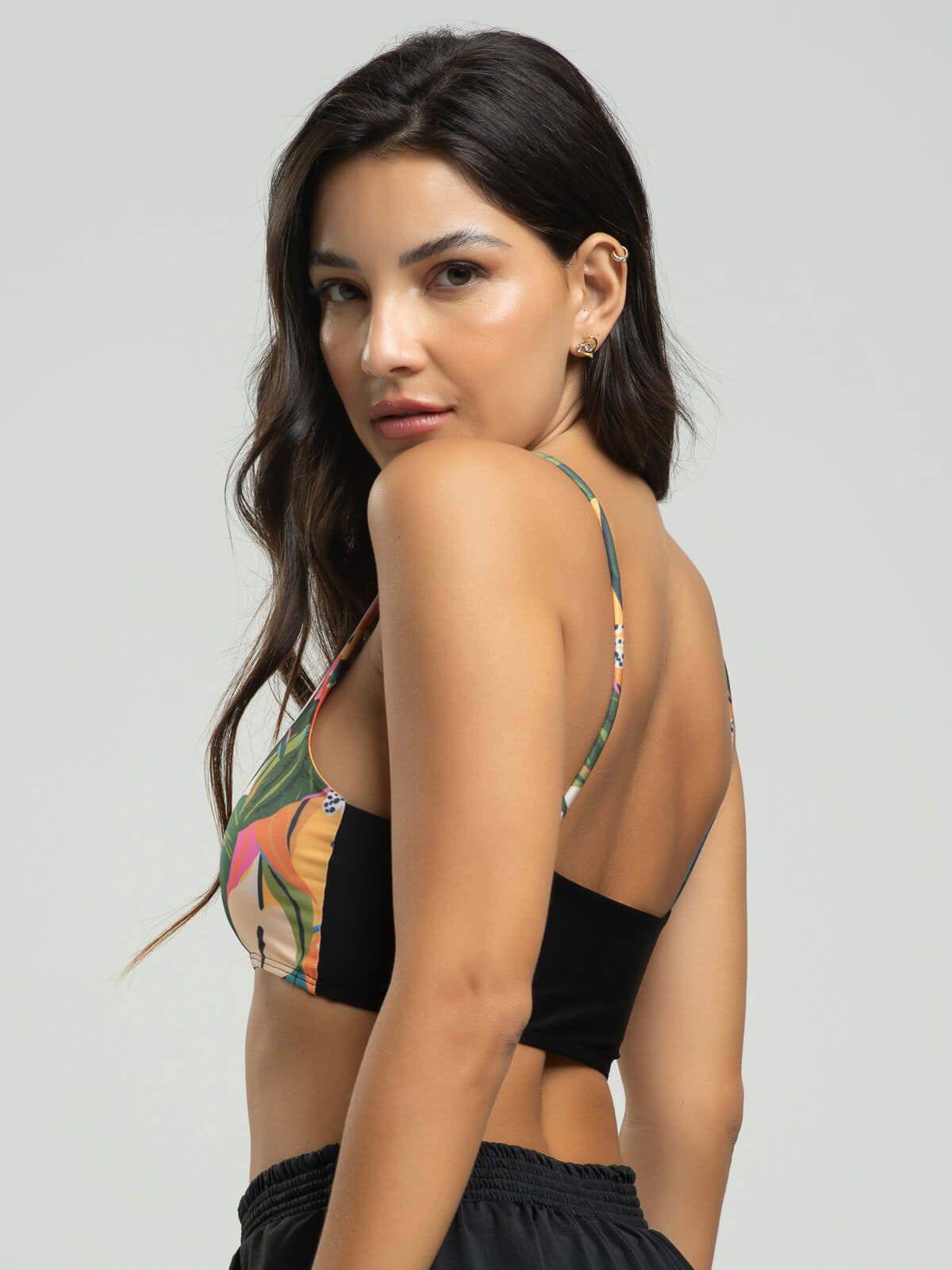 Top Estampado Alcinha Fitness Tecido Proteção Uv 50+ Mamão - Vicbela