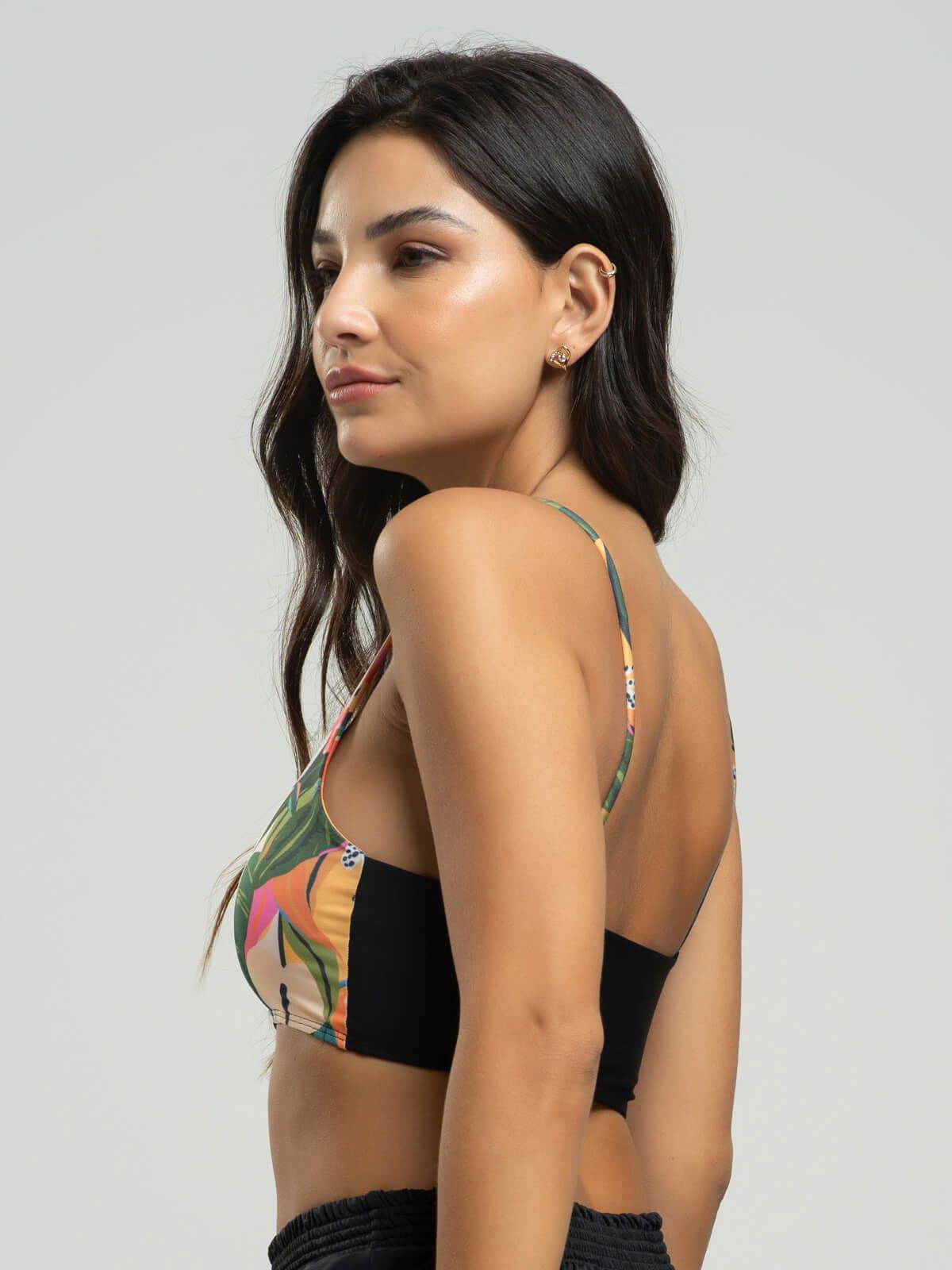 Top Estampado Alcinha Fitness Tecido Proteção Uv 50+ Mamão - Vicbela