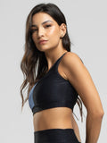 Top Regata Fitness Colorido Suplex Wonder Preto com Azul - Vicbela