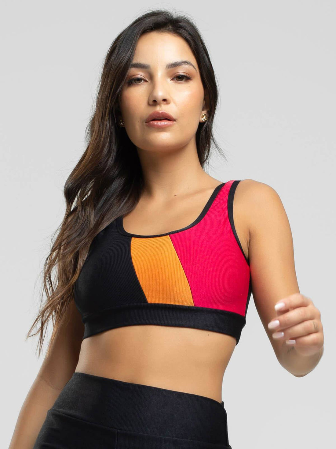 Top Regata Fitness Colorido Suplex Wonder Preto com Laranja - Vicbela