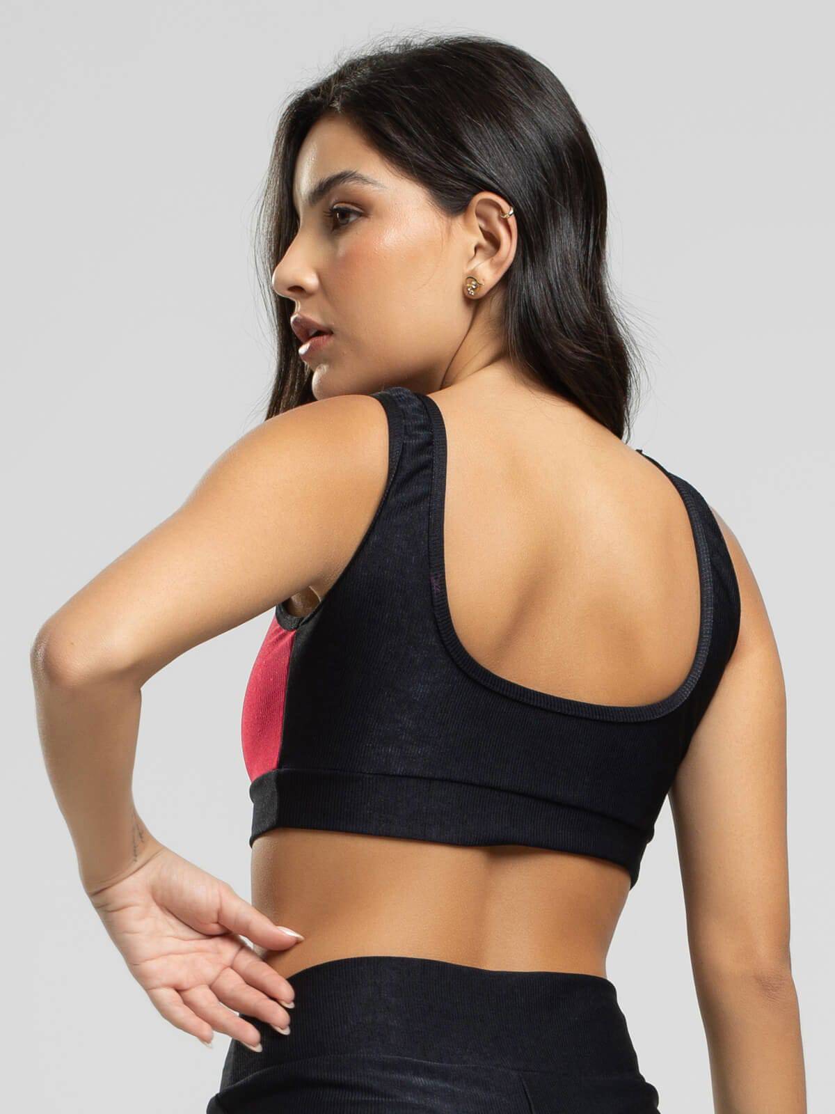 Top Regata Fitness Colorido Suplex Wonder Preto com Laranja - Vicbela