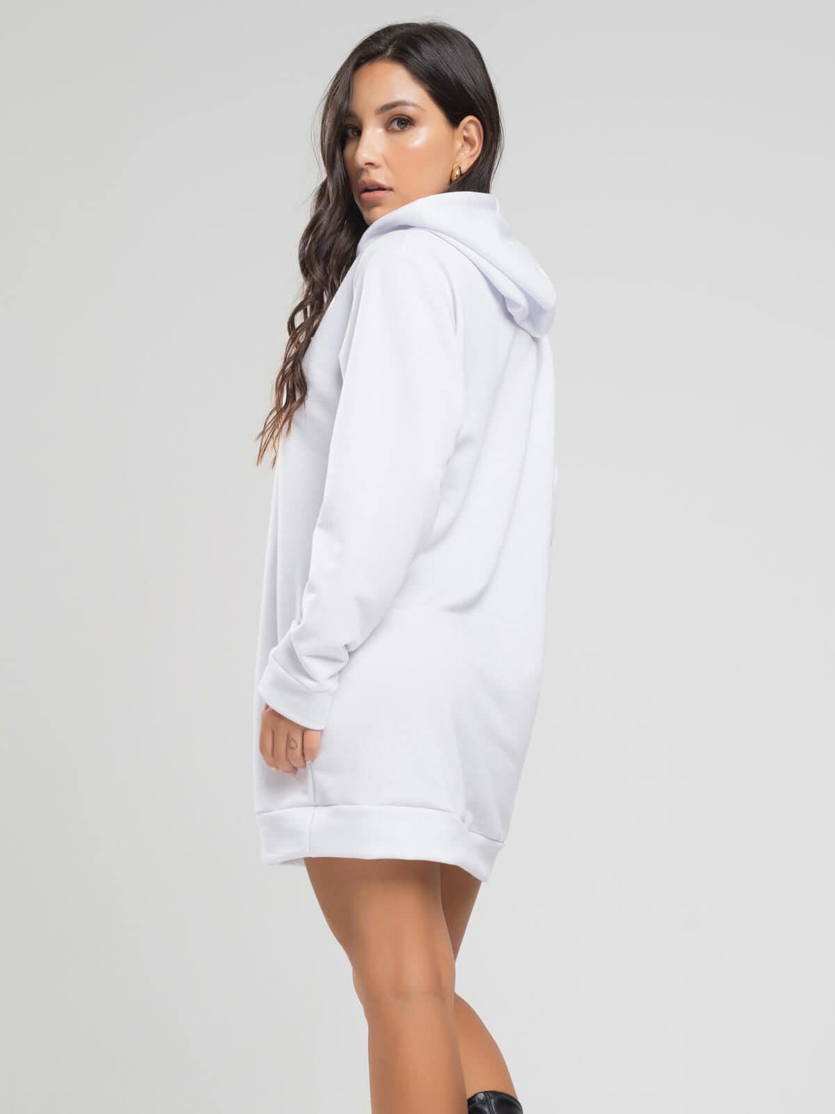 Vestido Blusão Com Capuz Manga Longa Branco - Vicbela