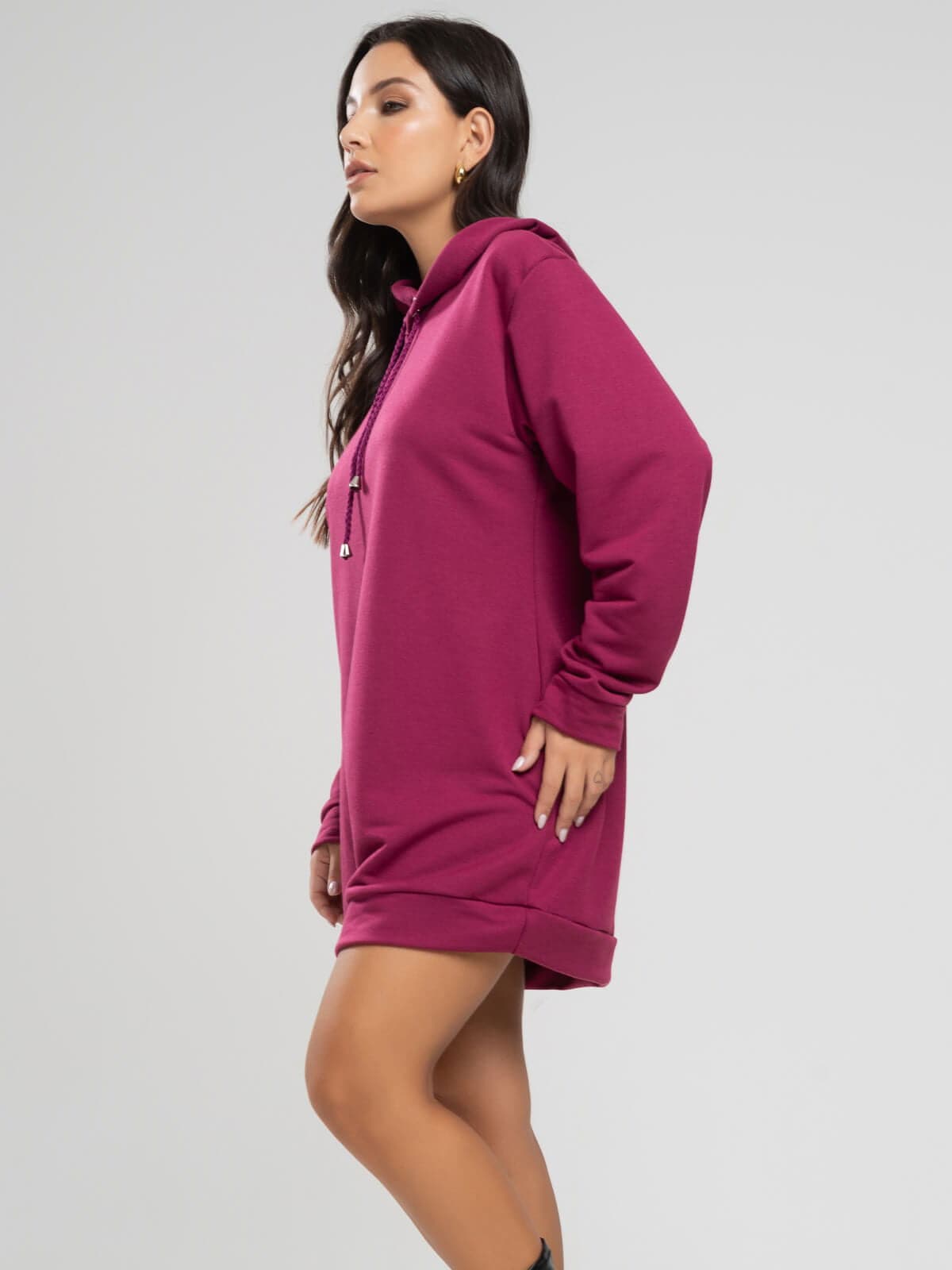Vestido Blusão Com Capuz Manga Longa Vinho - Vicbela