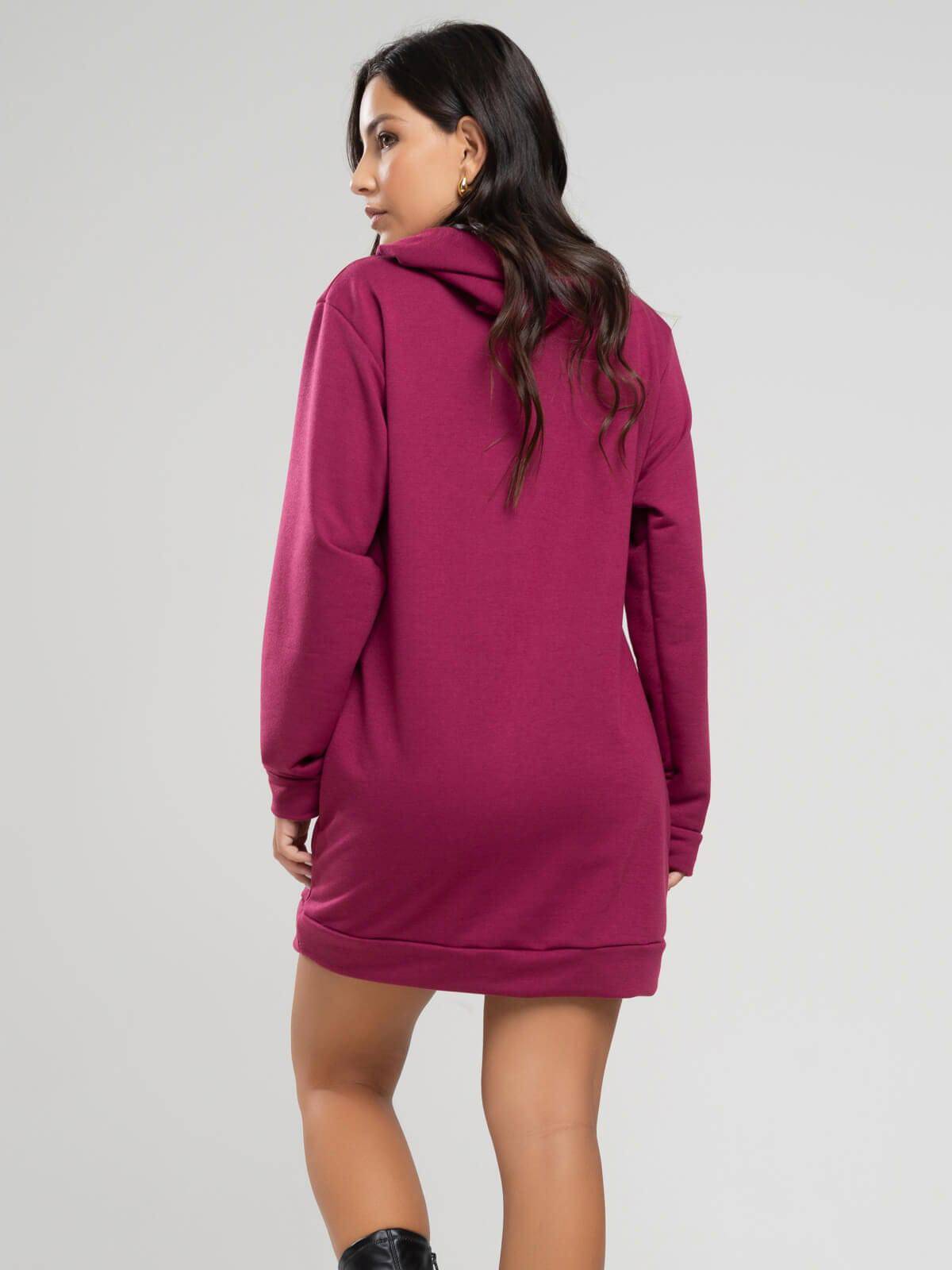 Vestido Blusão Com Capuz Manga Longa Vinho - Vicbela