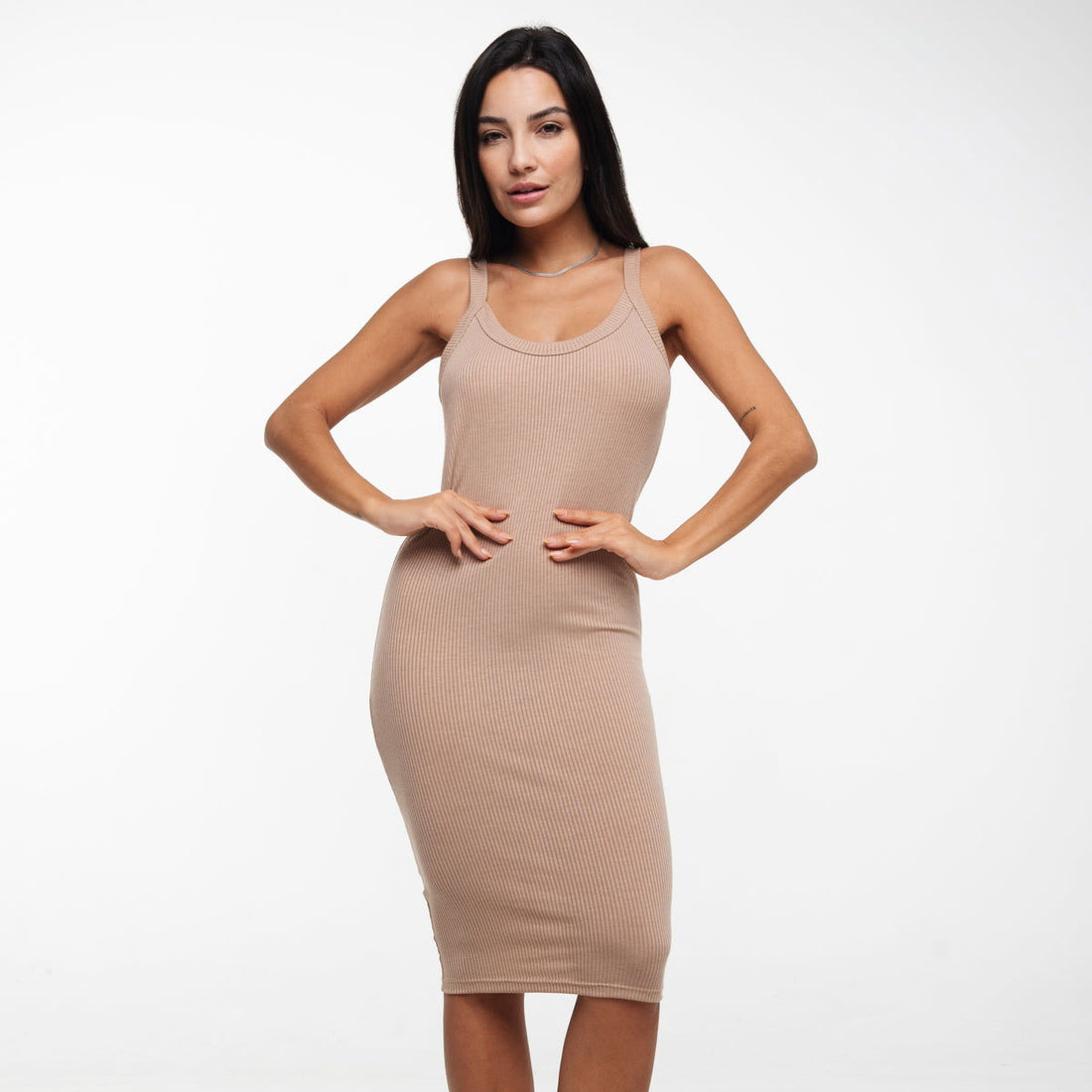 Vestido Midi Canelado Bege - Vicbela