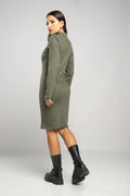 Vestido Midi Manga Longa Gola Alta Verde Militar - Vicbela