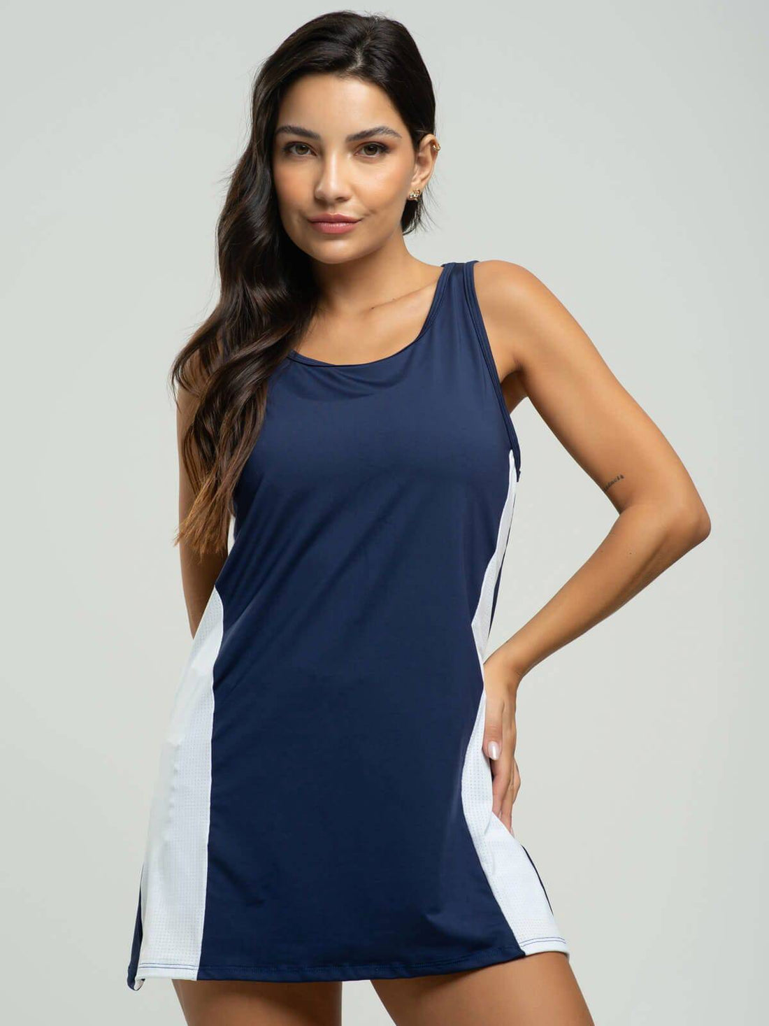 Vestido Regata Beach Tennis Azul Marinho com Branco - Vicbela