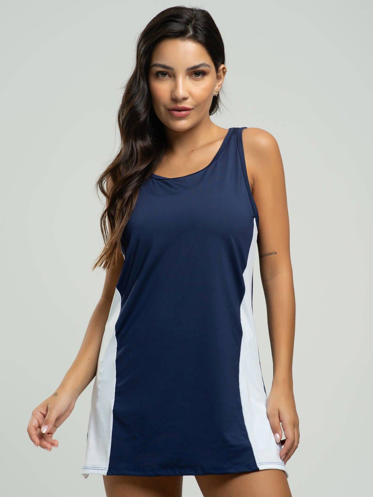 Vestido Regata Beach Tennis Azul Marinho com Branco - Vicbela