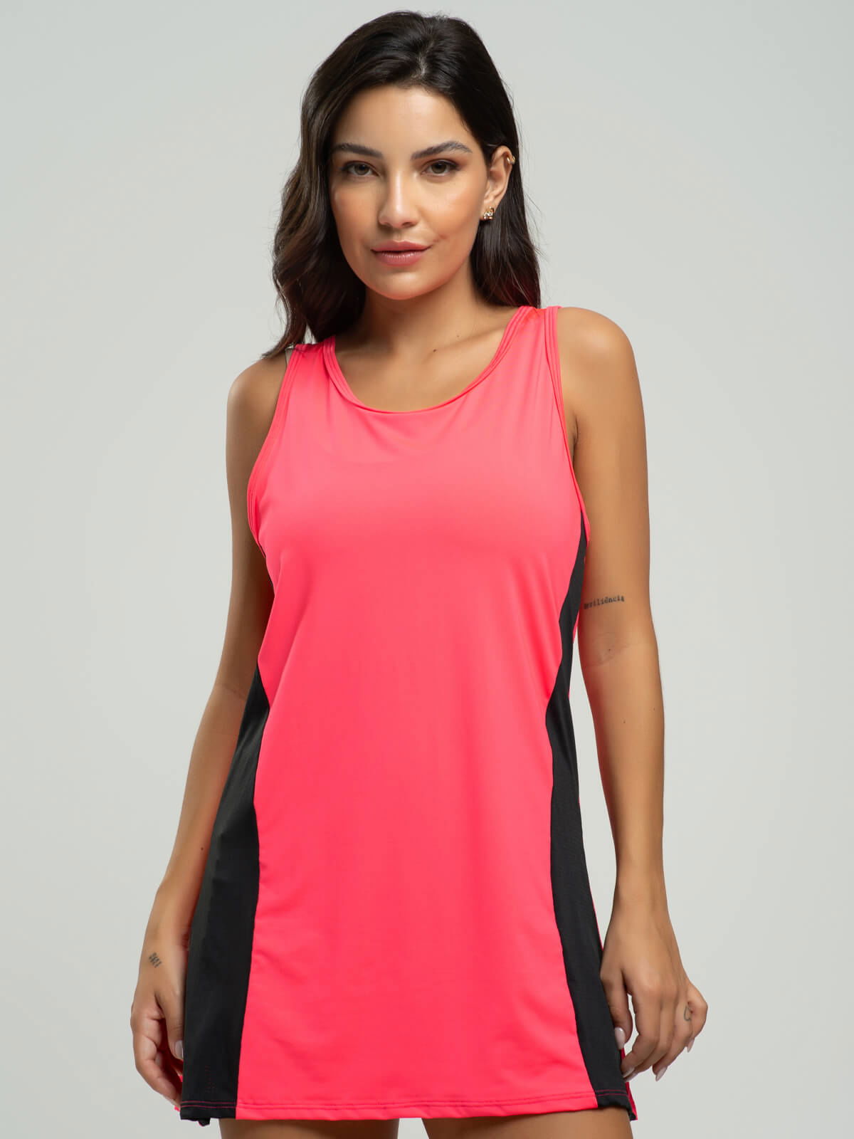 Vestido Regata Beach Tennis Rosa com Preto - Vicbela