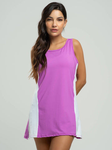 Vestido Regata Beach Tennis Roxo com Branco - Vicbela