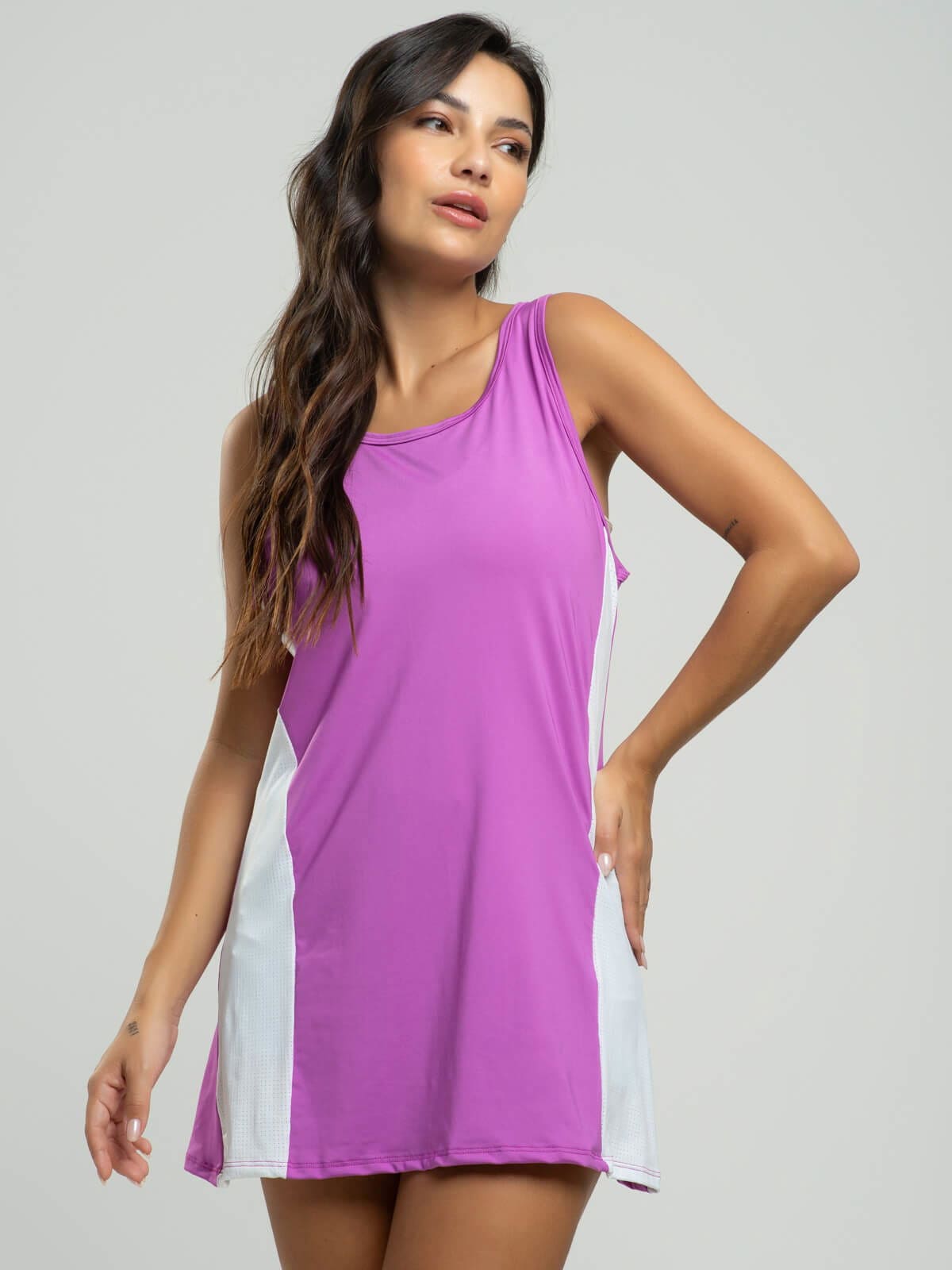 Vestido Regata Beach Tennis Roxo com Branco - Vicbela