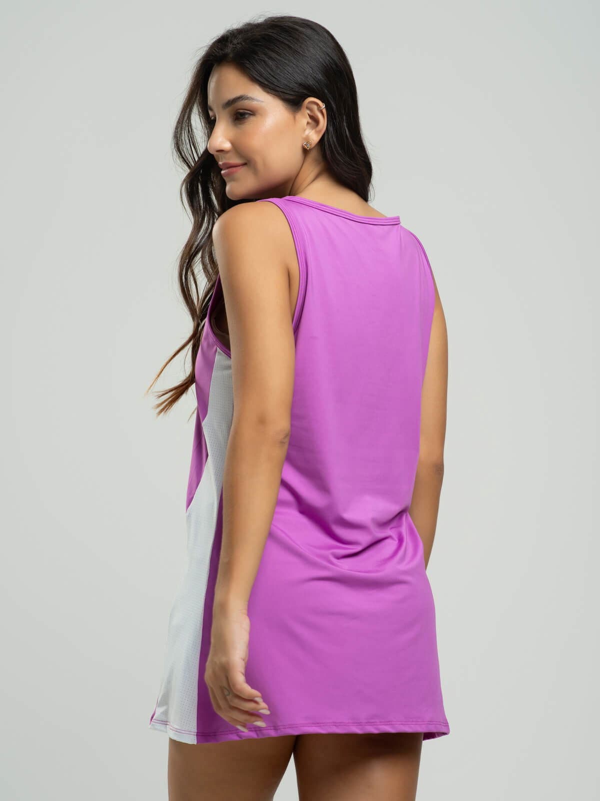 Vestido Regata Beach Tennis Roxo com Branco - Vicbela