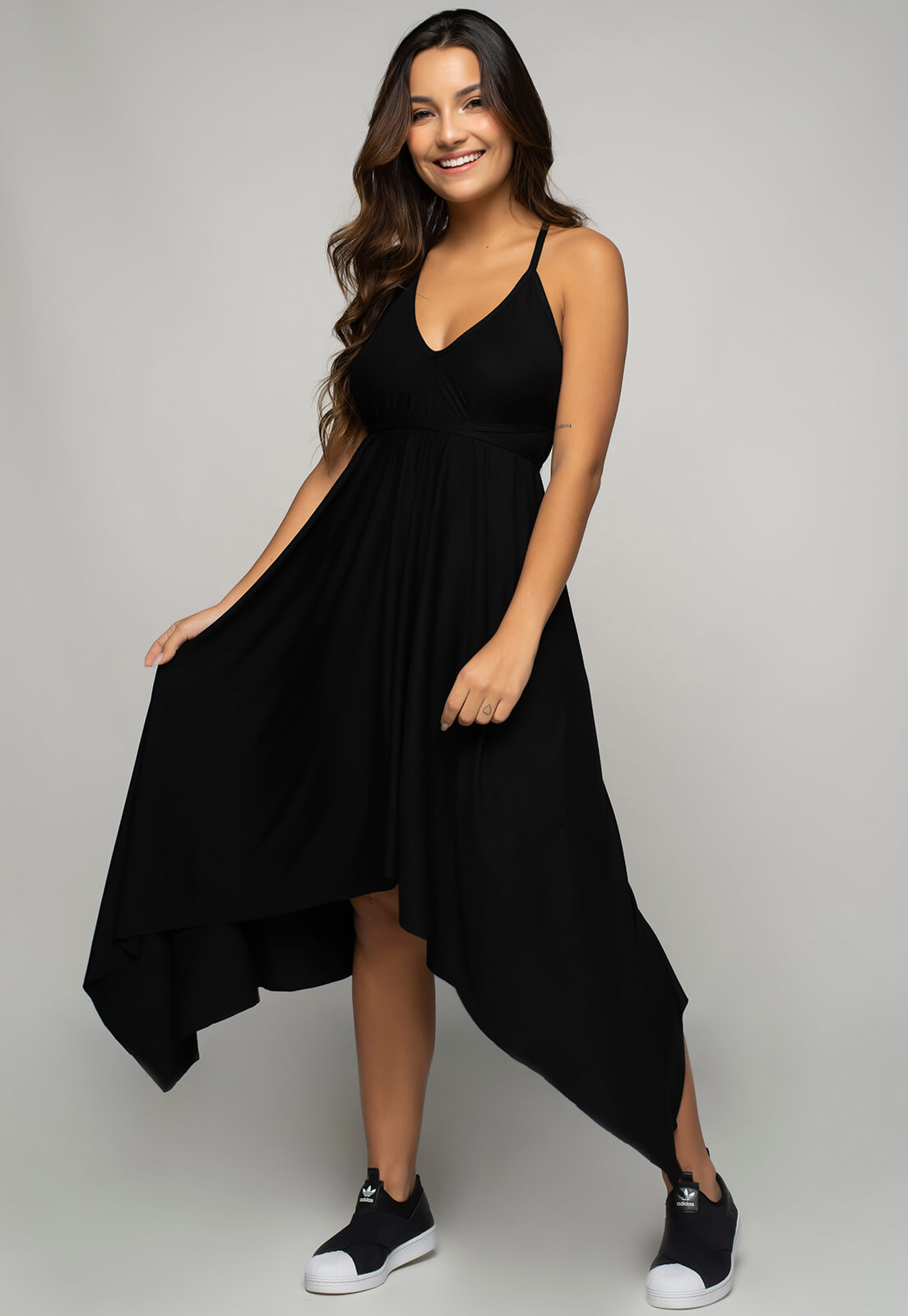 Vestido Longo Mullet Costas Abertas Preto