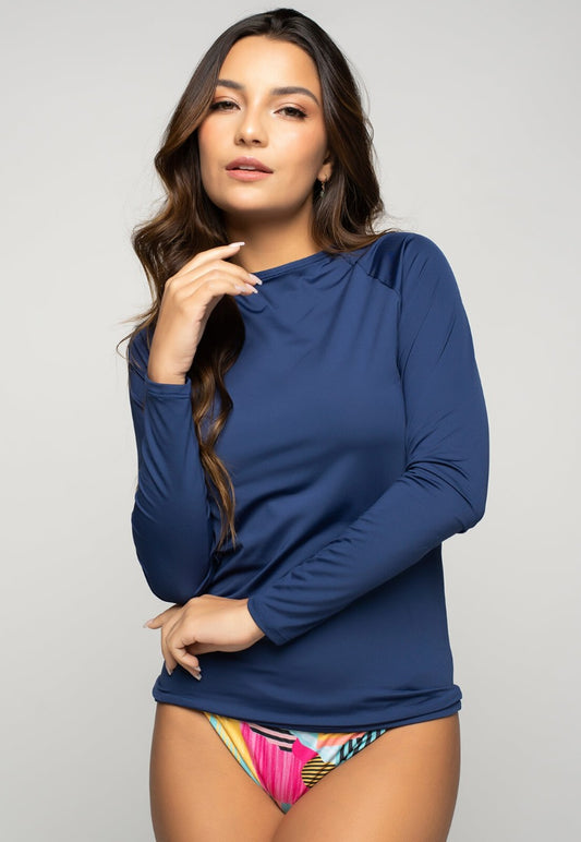 Blusa Proteção UV Feminina Lisa Azul - Vicbela